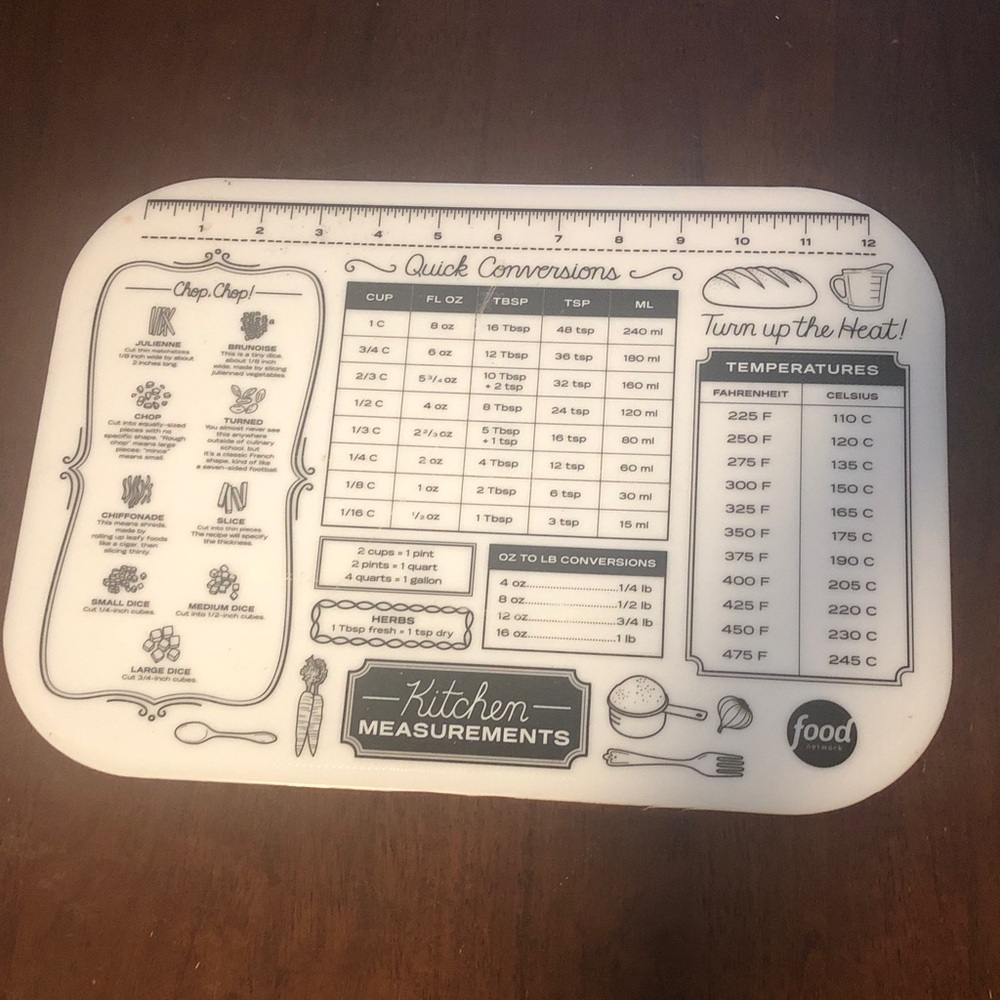 🥤 Food Network Cutting Board with Kitchen Measurements